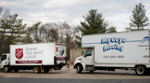two trucks moving