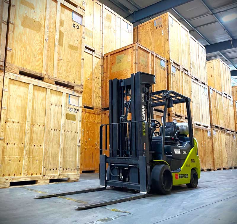 forklift in storage warehouse