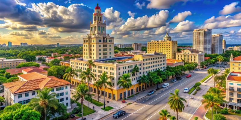 Scenic view of Miracle Mile and vibrant Downtown Coral Gables showcasing urban charm and culture