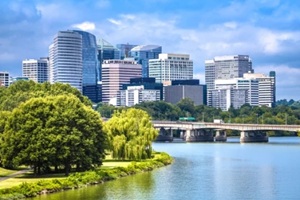 city of arlington in northern virginia skyscrapers view from Washington bridge